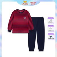 Bộ Quần Áo Thu Đông Bé Trai ARDILLA Thiết Kế Dài Tay, Cổ Tròn, Họa Tiết Kẻ Sọc Năng Động Cho Bé 8-13 Tuổi T132BW20
