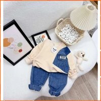 Bộ quần áo thu đông bé trai phối vải bò thời trang