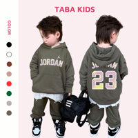 Bộ quần áo thu đông JORDAN số 23 thể thao bé trai, bé gái, Set áo mũ hoodie kèm quần joger trẻ em, TABA KIDS
