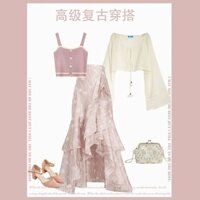 Bộ quần áo thu đông nữ   phong cách nhẹ nhàng mới mặc áo cardigan kiểu Pháp váy mỏng bộ ba món