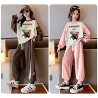 Bộ quần áo thu đông trẻ em 14-48kg dành cho bé gái mẫu LABUBU , Chất Nỉ Da Cá, Bộ dài tay B15
