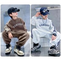 Bộ quần áo thu đông trẻ em 13-46kg dành cho bé trai mẫu chất nỉ bông dày dặn giữ ấm tốt BABYHH B19