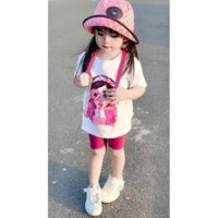 Bộ quần áo thun cộc tay in hình cô gái, quần legging cho bé gái TOTOSA- M007