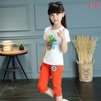 Bộ quần áo thun lửng bé gái thun cotton mặc ở nhà đi chơi