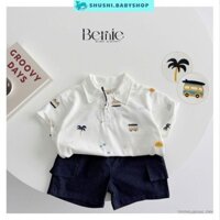 Bộ quần áo thun polo trắng quần jean short cho bé trai 8 đến 25kg BERNIE T0724B31 SHUSHI