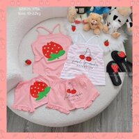Bộ quần áo trẻ em, Bộ 2 dây dâu và cherry đan lưng chéo dễ thương cho bé gái 6-18kg