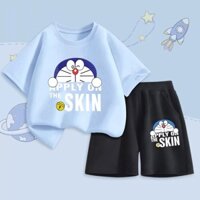 Bộ Quần Áo Trẻ Em In Hình Doraemon Dễ Thương - Áo Thun Ngắn Tay Và Quần Short Cotton Thoáng Mát Cho Bé Trai, Bé Gái Từ 2-10 Tuổi