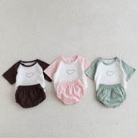 Bộ quần áo trẻ em mùa hè Áo thun ngắn tay trái tim ngọt ngào