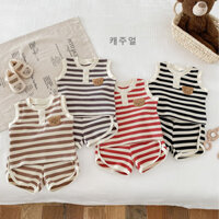 Bộ quần áo trẻ em mùa hè Bộ đồ liền thân gấu sọc Quần áo bé trai 0-5 tuổi