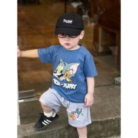 Bộ quần áo trẻ em TOM và JERRY màu xanh độc lạ, chất vải cotton mềm mát, dành cho bé trai, bé gái