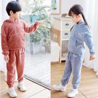 Bộ quần áo vải băng lông siêu ấm có túi cho bé