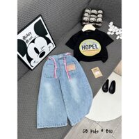 Bộ quần bò áo cotton in chữ Hopel cho bé gái size 10-30kg