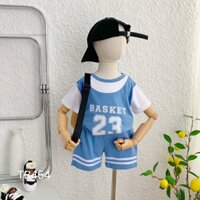 Bộ quần đùi áo cộc tay in hình bóng rổ chất cotton cho bé trai từ 8KG đến 22KG
