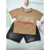 Bộ quần đùi jean áo cotton bé trai màu nâu