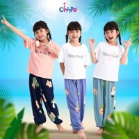 Bộ quần lanh áo cotton mùa hè Chippo cho bé gái quần baggy lanh dễ thương cho bé từ 4 đến 8 Tuổi