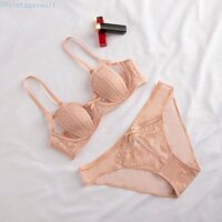 Bộ quần lót áo ngực VINTAGEVAULT, Push Up Thin Brassiere dành cho nữ, Quần lót ngọt ngào vừa vặn Big Cup Lưới áo ngực chữ V sâu cho bé gái