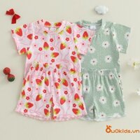 Bộ Quần Short Bé Gái Tập Đi Dâu / Hoa Cúc Viền Áo Thun Tay Ngắn Co Giãn Eo Quần Short 2 Chiếc Trang Phục Mùa Hè