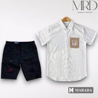 Bộ quần short jean áo sơ mi nam GZERO tay ngắn vải đũi lạnh nam tính thanh lịch sang trọng - MARADA