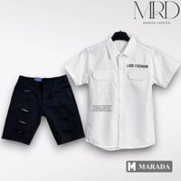 Bộ quần short jean áo sơ mi nam LODEFASHION tay ngắn vải cotton lạnh nam tính thanh lịch sang trọng - MARADA