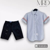 Bộ quần short jean áo sơ mi nam KẺ SỌC tay ngắn vải cotton lạnh nam tính thanh lịch sang trọng - MARADA