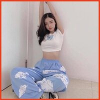 Bộ Quần Sky Áo Croptop Set Quần Jogger Kèm Áo Ngắn Cộc Tay