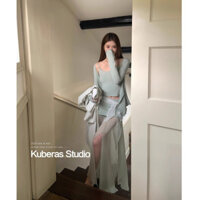 Bộ quần yếm nhỏ dệt kim + cardigan voan Tencel váy ngắn