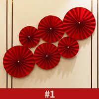 Bộ quạt giấy trang trí màu đỏ nhiều mẫu - M1