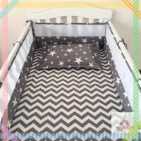 Bộ quây cũi lưới 3d thoáng khí và ga chun bọc đệm 100% Cotton Hàn Quốc cho bé