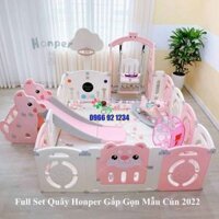 Bộ quây nhựa, cầu trượt, xích đu, ngựa, bóng rổ Honper mẫu cún 2022