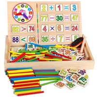 Bộ que tính 100 số đa năng- bảng 2 mặt viết phấn và bút lông, que tính bằng gỗ Montessorri