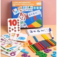 Bộ que tính học toán và thẻ ghép số học phép tính tư duy, đồ chơi giáo cụ montessori phát triển trí tuệ cho bé