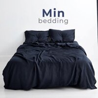 Bộ ra bọc giường linen 180x200 160x200 màu xanh dương đậm bộ 5 món