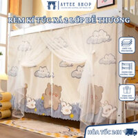Bộ rèm giường ngủ sinh viên 2 lớp kèm màn chống muỗi nhiều mẫu dễ thương tặng dây thừng và móc treo