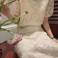 Bộ Ren Thêu Hoa Áo & Chân Váy Màu Kem Siêu Nữ Tính - Tiểu Thư Sang Trọng Dự Tiệc, Đi Làm, Đi Chơi