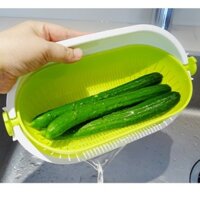 Bộ rổ chậu hai lớp xoay KOKUBO của Nhật Bản hình Oval, đựng rau củ quả, thực phẩm, thiết kế thông minh