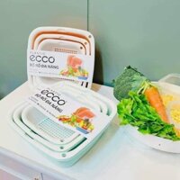 Bộ rổ kèm chậu nhựa vuông 6 món, Set 3 rổ 3 thau đựng thực phẩm tiện lợi Ecoco