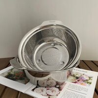 Bộ Rổ Kèm Thau Chockmen Size 27/31cm Inox 304 Cao Cấp Vo Gạo Rửa Rau