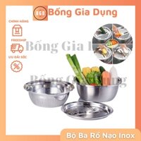 Bộ Rổ Nạo Rau Củ 3 Món Bào Nhật Bản Kiêm Rổ Và Chậu Inox Cao Cấp Dùng Cho Nhà Bếp