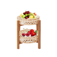 Bộ rổ tre đan tròn 2 tầng  (Bộ 2 size) HM-HBS20