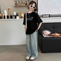 Bộ ROMANTIC LONG ISLAND Cho Bé Gái Gồm Áo Thun Form Rộng Mix Quần Jean Cạp Chun Dáng Xuông