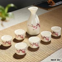 Bộ rượu gốm phong cách Nhật Bản, bộ sake, ly rượu trắng, ly rượu, bình decanter, ly rượu nhỏ, quà tặng gia đình, bình rượu ấm EMK8