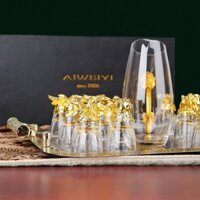 Bộ rượu lớn cung hoàng đạo với bình decanter, ly thủy tinh phong cách Trung Quốc, ly rượu retro để uống