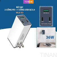 Bộ Sạc 2 Cổng PD + 1 Cổng USB QC3.0 (WLX-X3), Củ Sạc Dùng Sạc 3 Thiết Bị Cùng Lúc