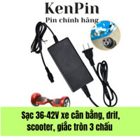 Bộ sạc 42v-2A, sạc xe điện cân bằng 2 bánh 36v, Xe drift, Xe điện mini E-Scooter giắc tròn 3 chấu, đèn báo đầy KENPIN