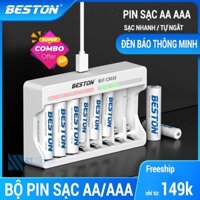 Bộ Sạc 8 pin AA AAA Beston C9010 cho pin sạc công suất lớn, có tính năng sạc nhanh, đèn báo thông mình dùng cho micro..