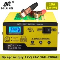 Bộ sạc ắc quy BOLAIMEI 12v/24v 3AH - 200ah máy sạc bình xe máy ôtô xe tải thông minh tự động ngắt khi đầy