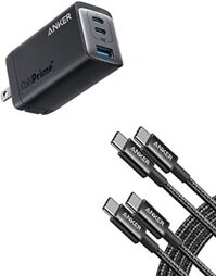 Bộ sạc Anker USB C 65W GaNPrime và Cáp sạc Anker nylon USB C sang USB C (6ft 60W, 2 gói) dành cho MacBook Pro/Air, iPad, v.v.
