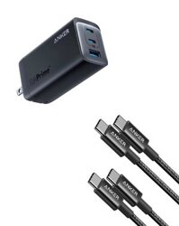 Bộ sạc Anker USB C 737 GaNPrime 120W – Bộ sạc tường gấp gọn nhanh 3 cổng PPS, Cáp Anker USB C, Cáp nylon USB C sang USB C mới (3.3ft, 2Pack), Cáp sạc USB C 60W(3A)