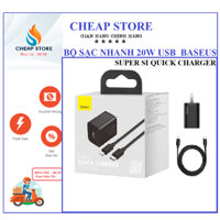 Bộ Sạc Baseus 20W PD Super Si Type C, Củ Sạc Nhanh QC3.0 Kích Thước Nhỏ Gọn Cho Android / iPhone 12 Pro Max