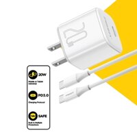 Bộ sạc cáp nhanh PISEN QUICK - Mr White Tiny USB-C 20W (Type-C)
